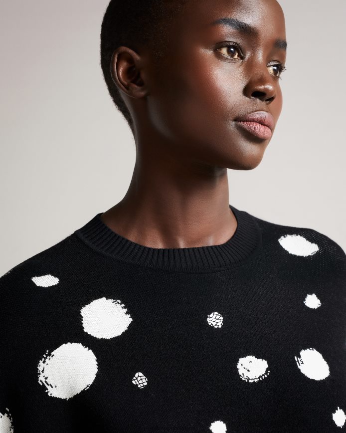 Ted Baker Ssaskia gebreide jacquard trui met ronde zoom zwart kleding vrouwen 6R02N635