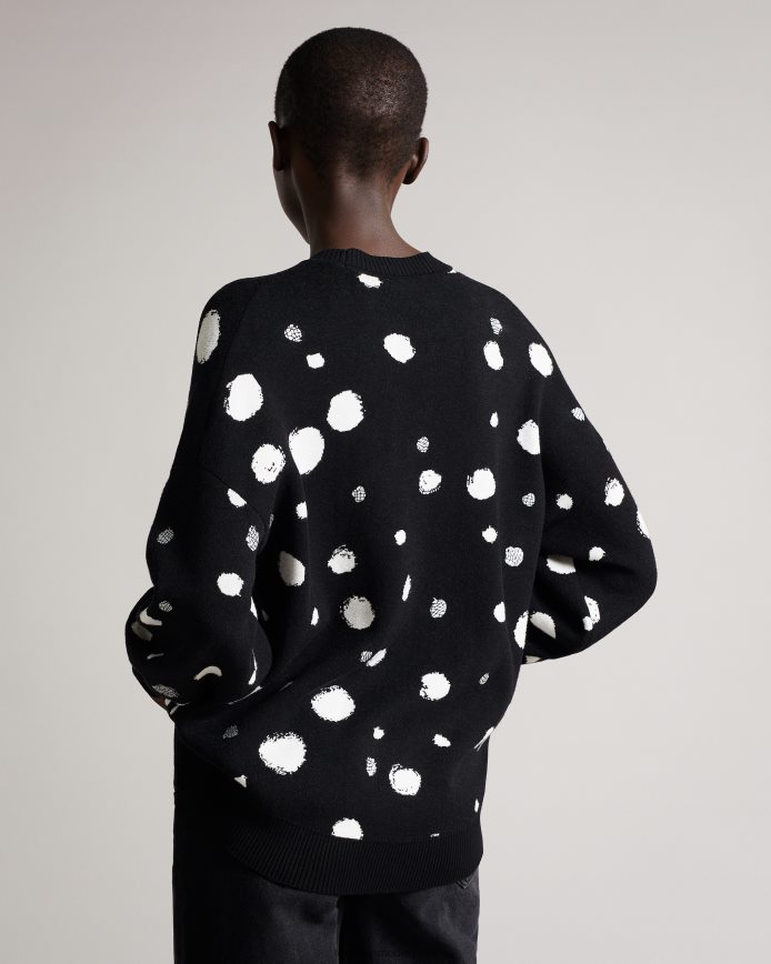 Ted Baker Ssaskia gebreide jacquard trui met ronde zoom zwart kleding vrouwen 6R02N635