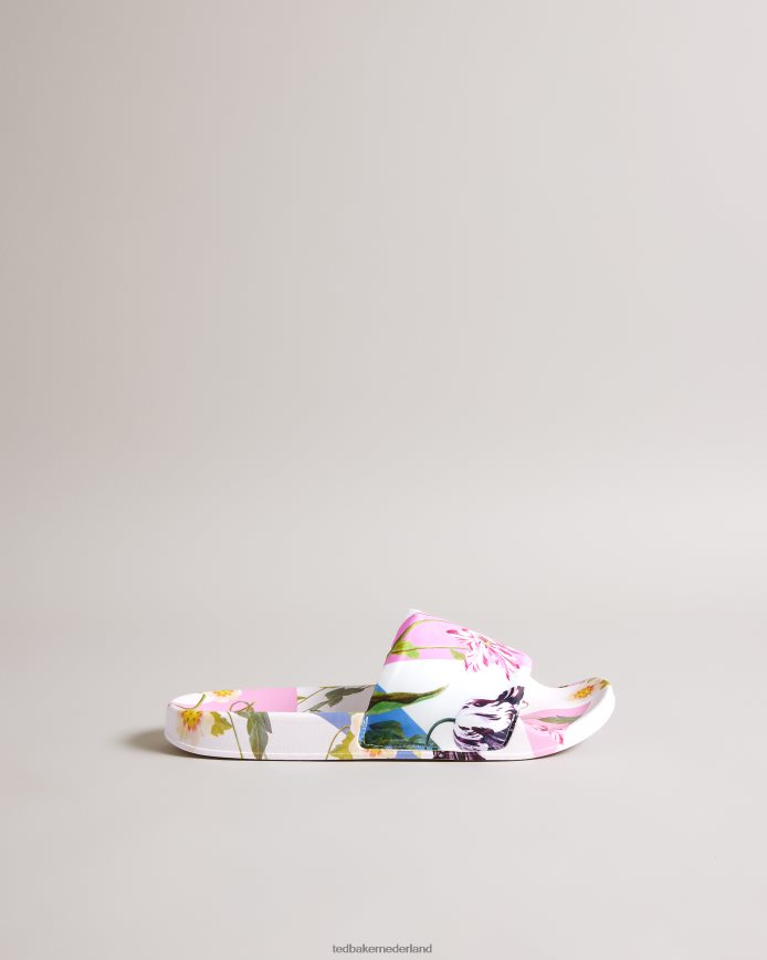 Ted Baker azzyla bloemige satijnen sliders wit schoenen vrouwen 6R02N868