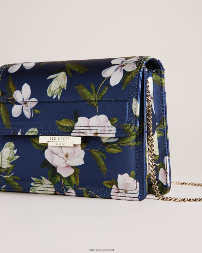 Ted Baker Jenia satijnen crossbodytas met bloemenprint donkerblauw Tassen vrouwen 6R02N751