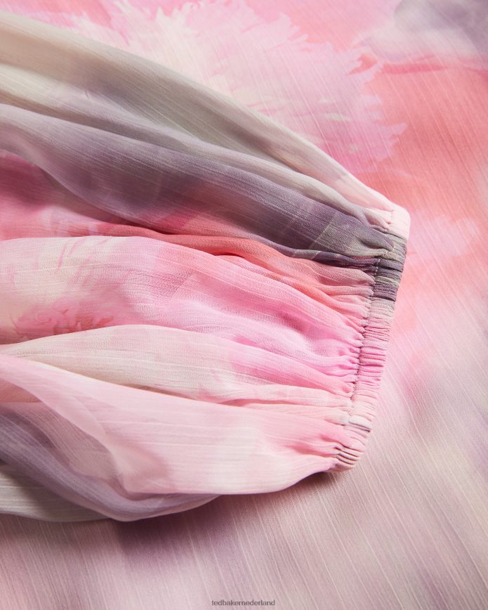 Ted Baker emiliah wikkelblouse met gesmokte schouders koraal kleding vrouwen 6R02N379