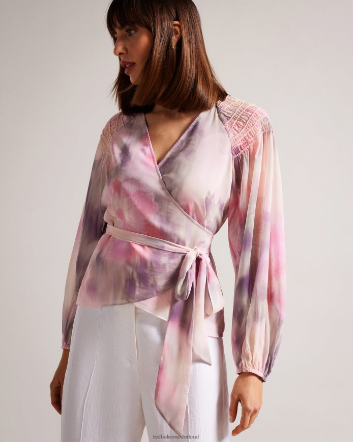 Ted Baker emiliah wikkelblouse met gesmokte schouders koraal kleding vrouwen 6R02N379