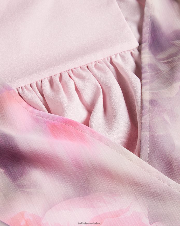 Ted Baker emiliah wikkelblouse met gesmokte schouders koraal kleding vrouwen 6R02N379