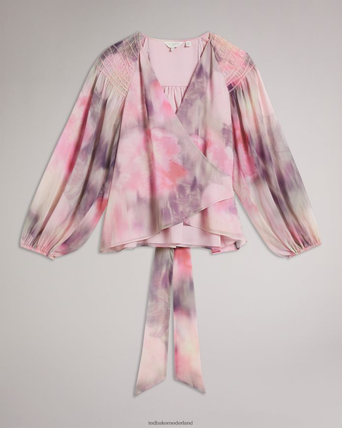 Ted Baker emiliah wikkelblouse met gesmokte schouders koraal kleding vrouwen 6R02N379