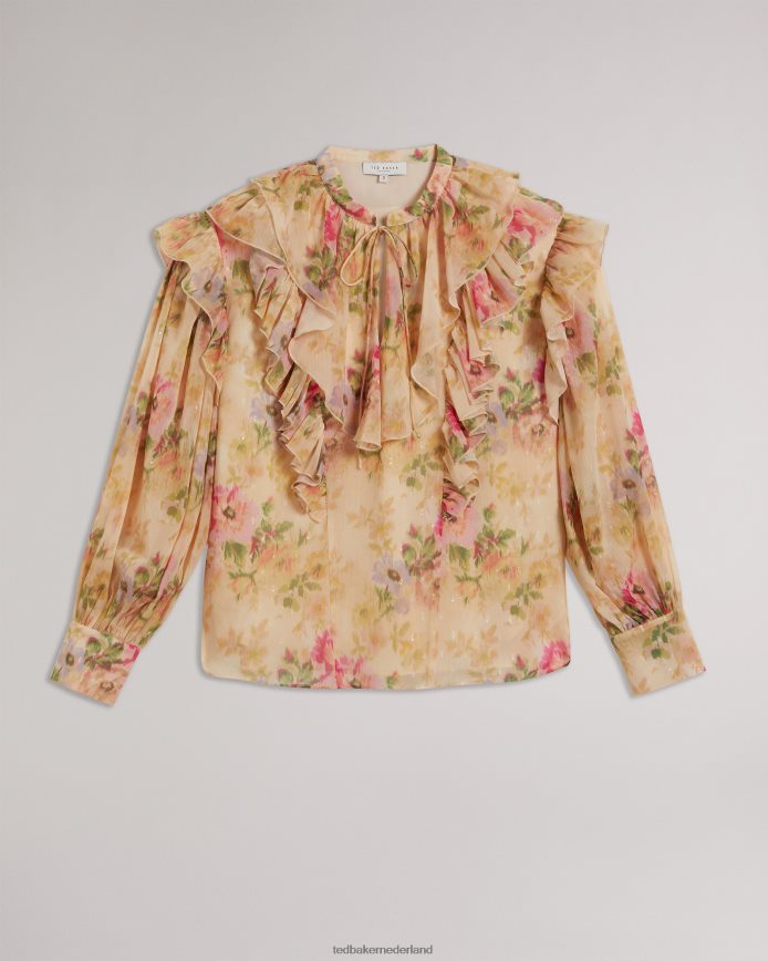 Ted Baker helenoh blouse met gebloemde ruches bruinen kleding vrouwen 6R02N408