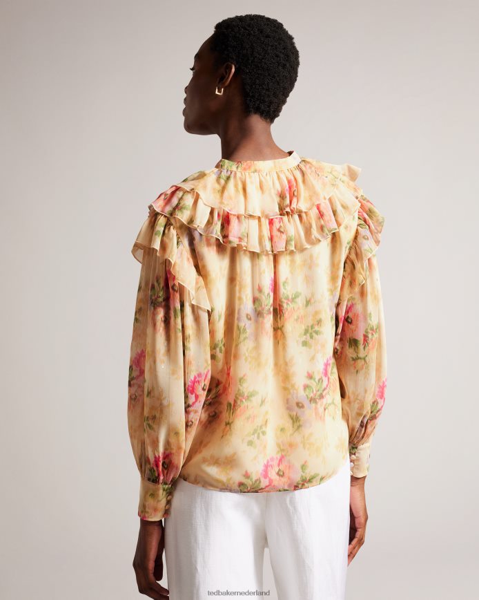 Ted Baker helenoh blouse met gebloemde ruches bruinen kleding vrouwen 6R02N408