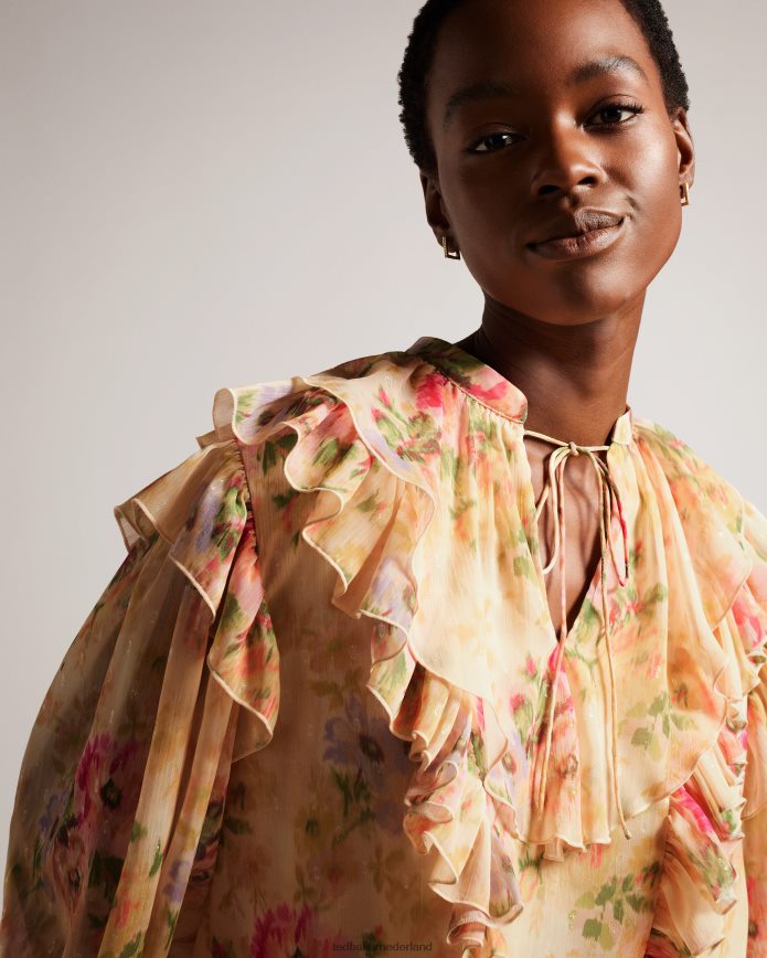 Ted Baker helenoh blouse met gebloemde ruches bruinen kleding vrouwen 6R02N408