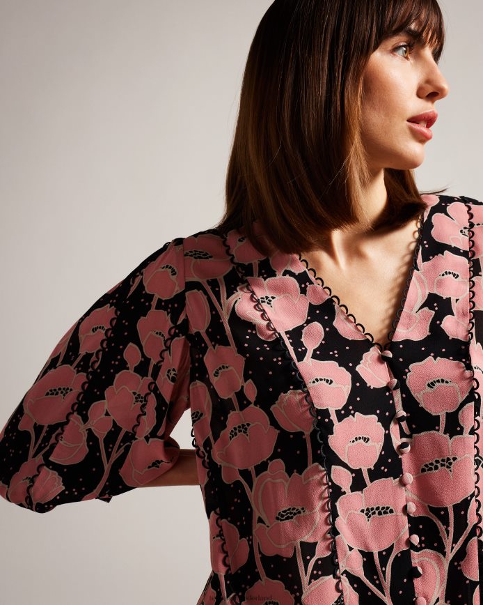 Ted Baker stephii blouse met v-hals en papaverprint zwart kleding vrouwen 6R02N135