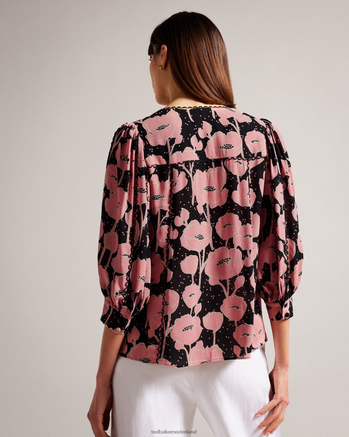 Ted Baker stephii blouse met v-hals en papaverprint zwart kleding vrouwen 6R02N135