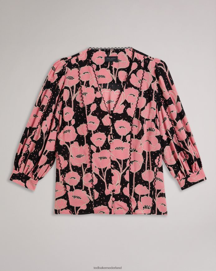 Ted Baker stephii blouse met v-hals en papaverprint zwart kleding vrouwen 6R02N135