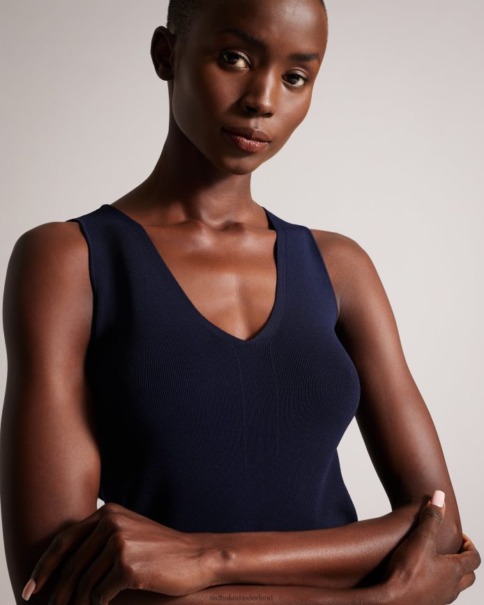 Ted Baker josiiy slim-fit gebreide top met v-hals donkerblauw kleding vrouwen 6R02N179