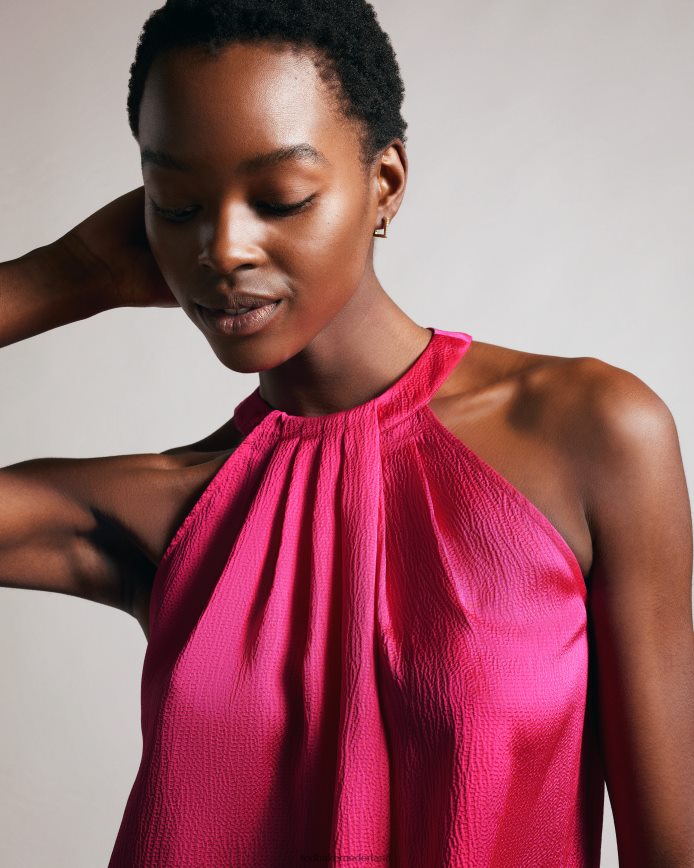 Ted Baker Corali geplooide satijnen top met halterhals fel roze kleding vrouwen 6R02N37