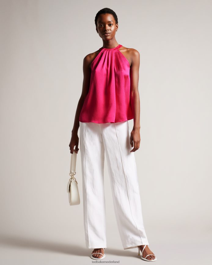 Ted Baker Corali geplooide satijnen top met halterhals fel roze kleding vrouwen 6R02N37