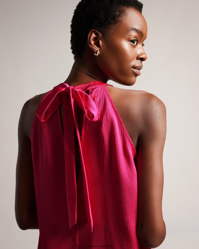 Ted Baker Corali geplooide satijnen top met halterhals fel roze kleding vrouwen 6R02N37