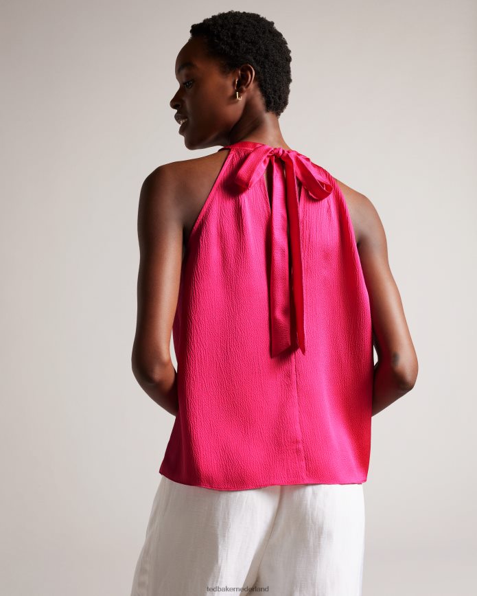 Ted Baker Corali geplooide satijnen top met halterhals fel roze kleding vrouwen 6R02N37
