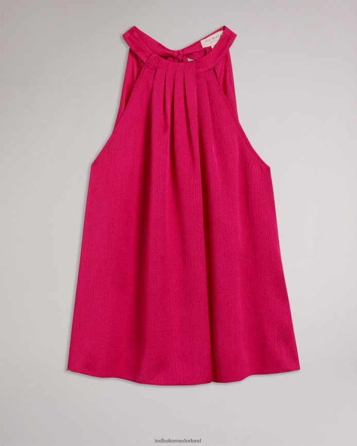 Ted Baker Corali geplooide satijnen top met halterhals fel roze kleding vrouwen 6R02N37