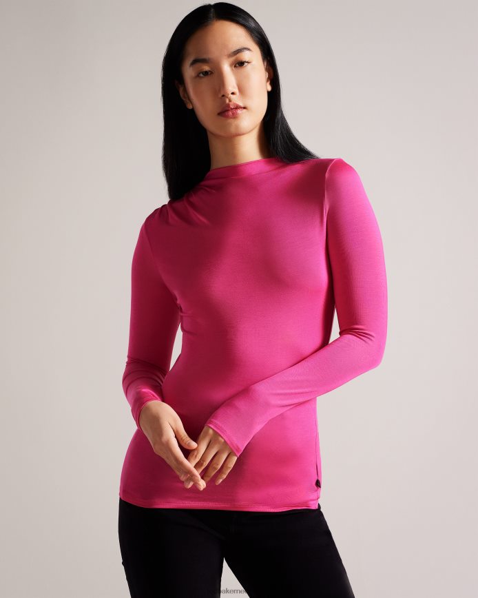 Ted Baker Eloria aansluitende top met gedraaide hals donker roze kleding vrouwen 6R02N54