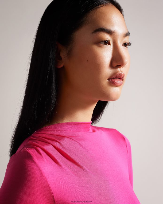Ted Baker Eloria aansluitende top met gedraaide hals donker roze kleding vrouwen 6R02N54