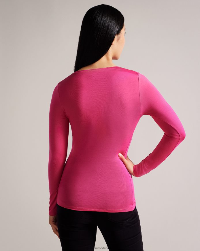 Ted Baker Eloria aansluitende top met gedraaide hals donker roze kleding vrouwen 6R02N54