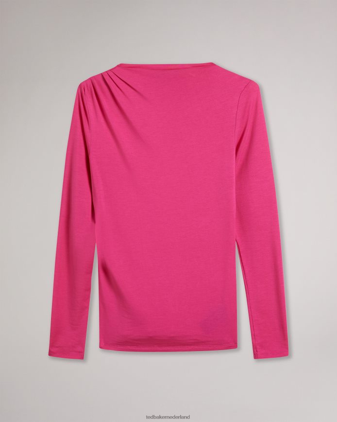 Ted Baker Eloria aansluitende top met gedraaide hals donker roze kleding vrouwen 6R02N54