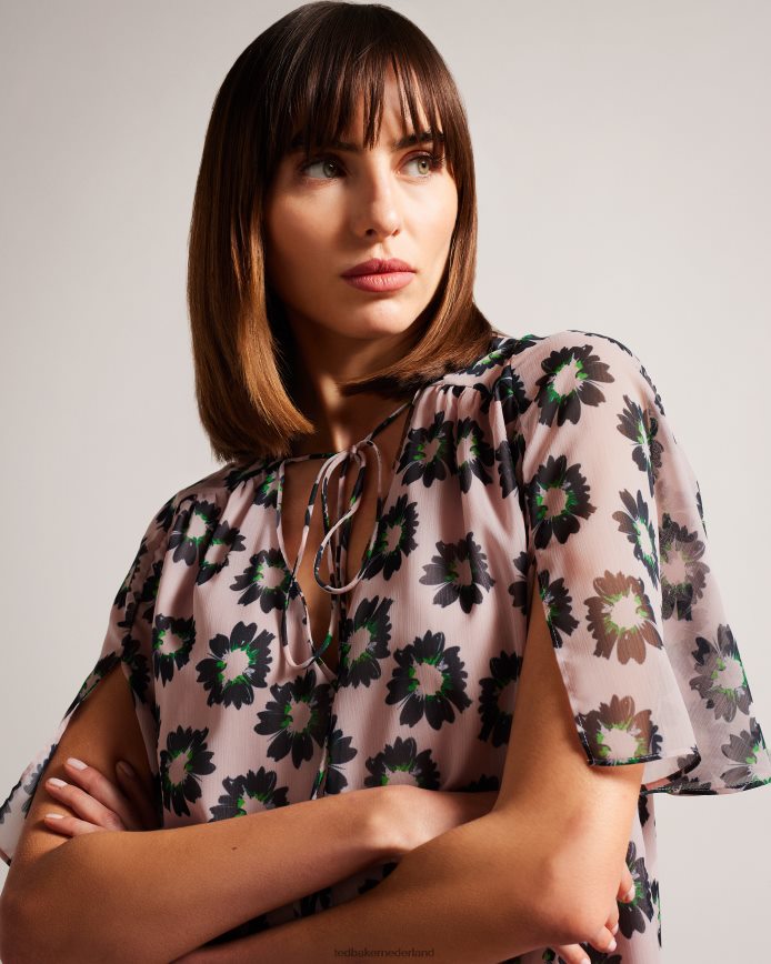 Ted Baker Harlynn top met splitmouwen en nekband roze kleding vrouwen 6R02N380