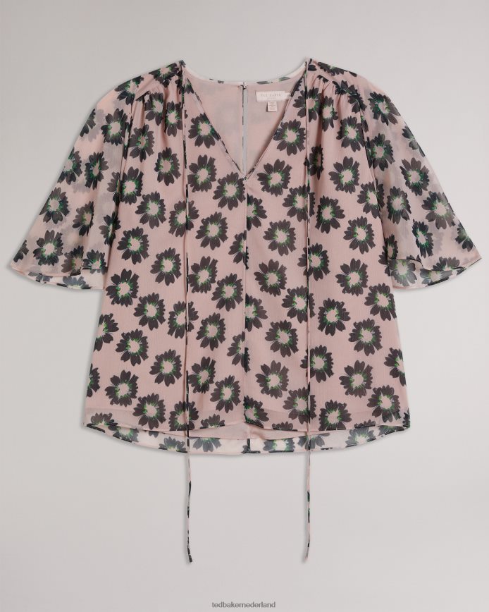 Ted Baker Harlynn top met splitmouwen en nekband roze kleding vrouwen 6R02N380