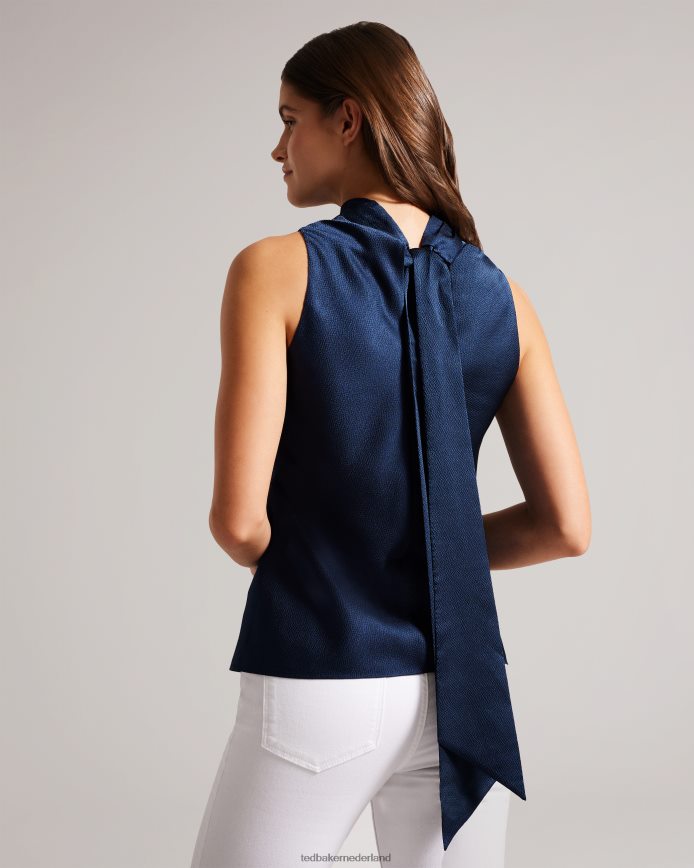 Ted Baker Hildri mouwloze satijnen top met gedrapeerde hals donkerblauw kleding vrouwen 6R02N157
