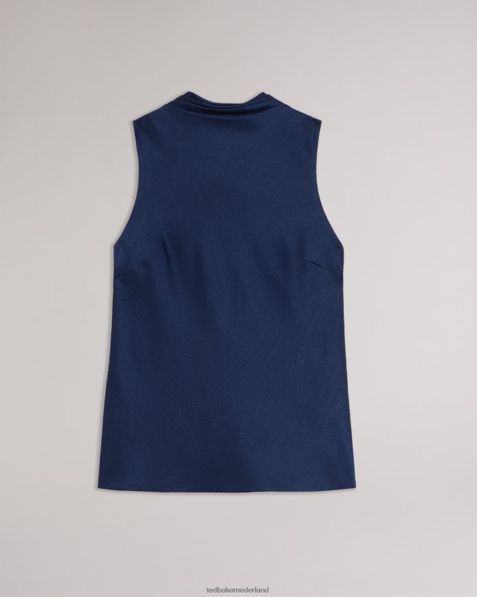 Ted Baker Hildri mouwloze satijnen top met gedrapeerde hals donkerblauw kleding vrouwen 6R02N157