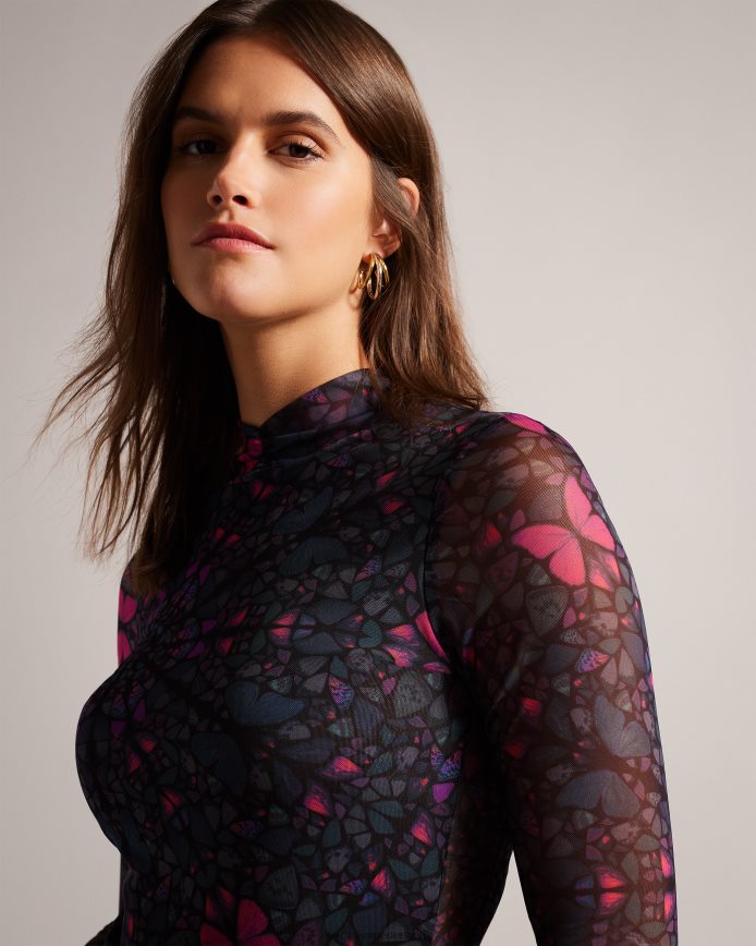 Ted Baker Kamill mesh aansluitende top met hoge hals zwart kleding vrouwen 6R02N73