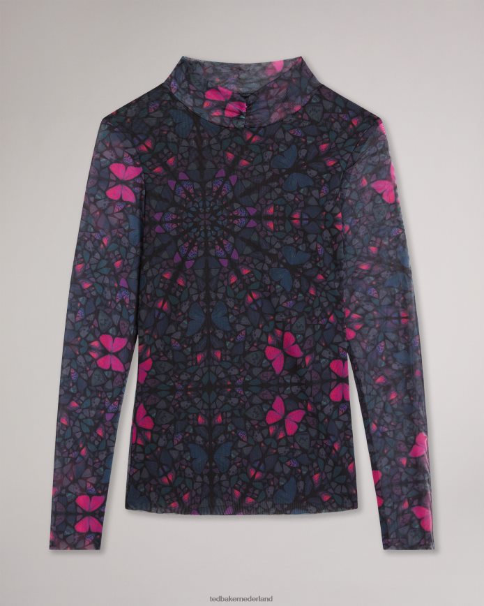 Ted Baker Kamill mesh aansluitende top met hoge hals zwart kleding vrouwen 6R02N73