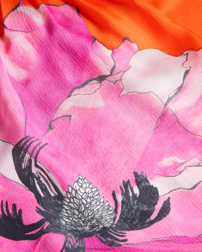 Ted Baker Milenaa geplooide top met halterhals en bloemenprint fel oranje kleding vrouwen 6R02N5