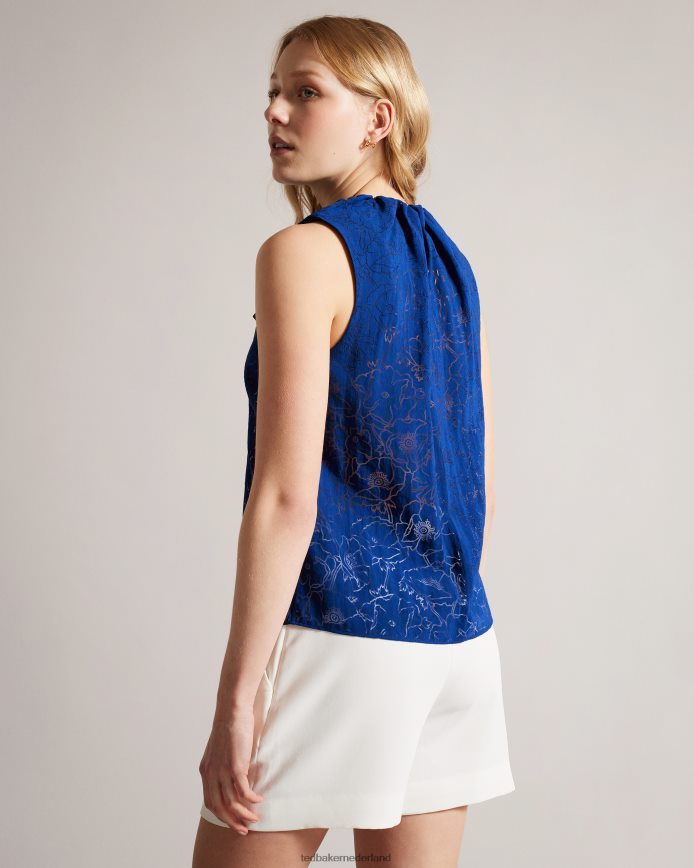 Ted Baker adelaai devore gebloemde top met strikband helderblauw kleding vrouwen 6R02N440