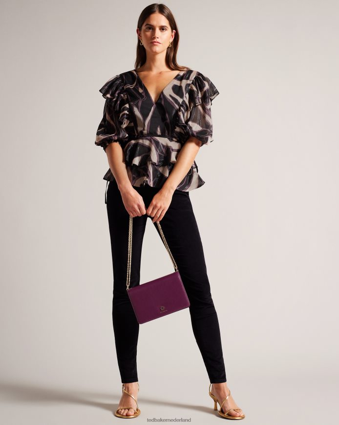 Ted Baker jasmyna top met ruches, v-hals en gestrikte taille zwart kleding vrouwen 6R02N48