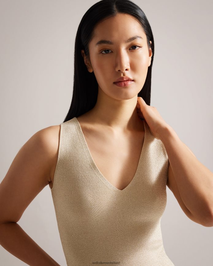 Ted Baker Sharlee metallic gebreid vest goud kleding vrouwen 6R02N398