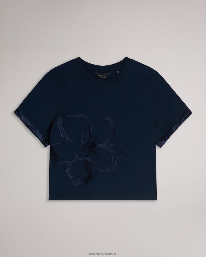 Ted Baker Carmyn T-shirt met rolmouwen en satijnsteek magnolia marine kleding vrouwen 6R02N308