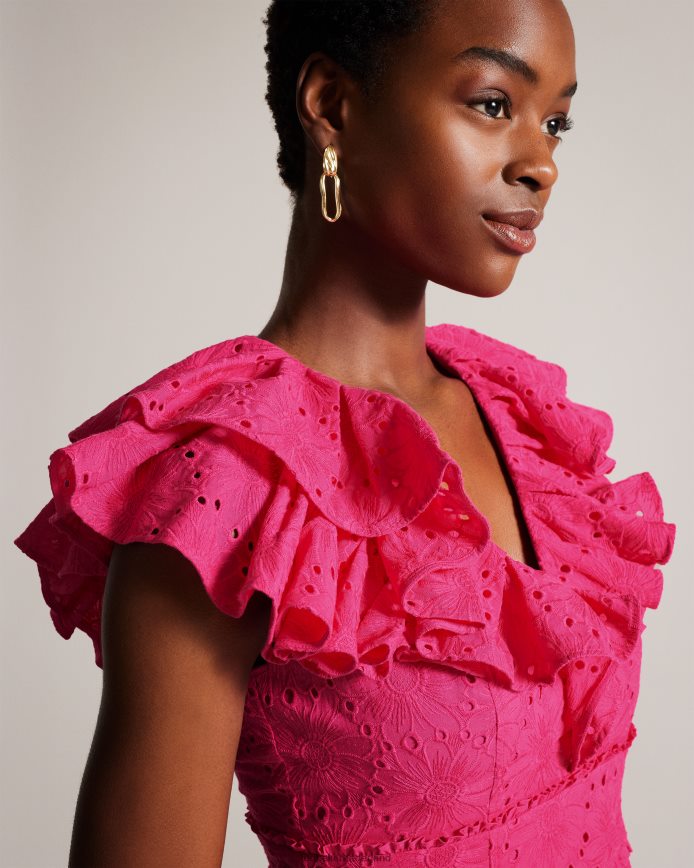 Ted Baker Mazieh broderie peplum top fel roze kleding vrouwen 6R02N321