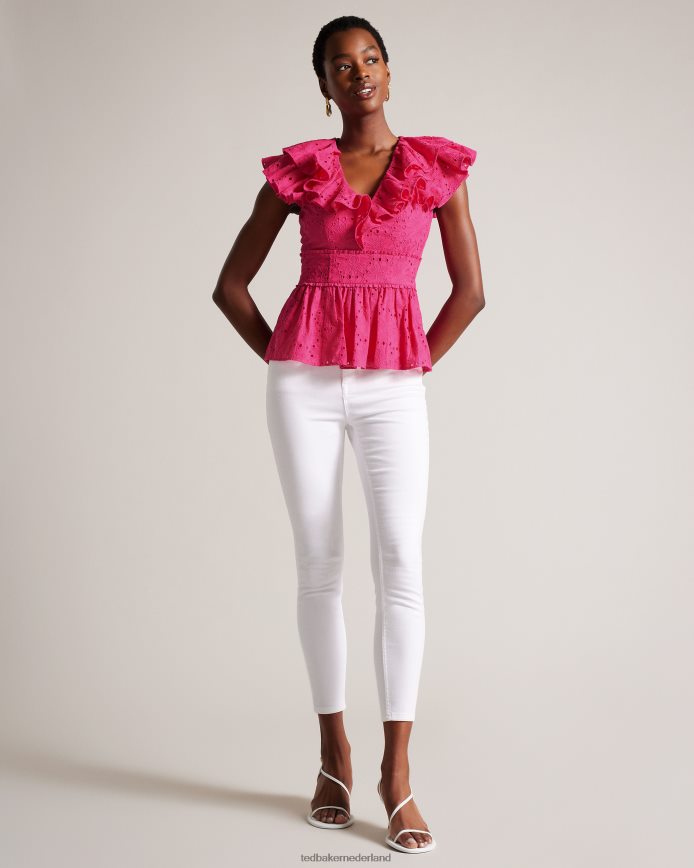 Ted Baker Mazieh broderie peplum top fel roze kleding vrouwen 6R02N321