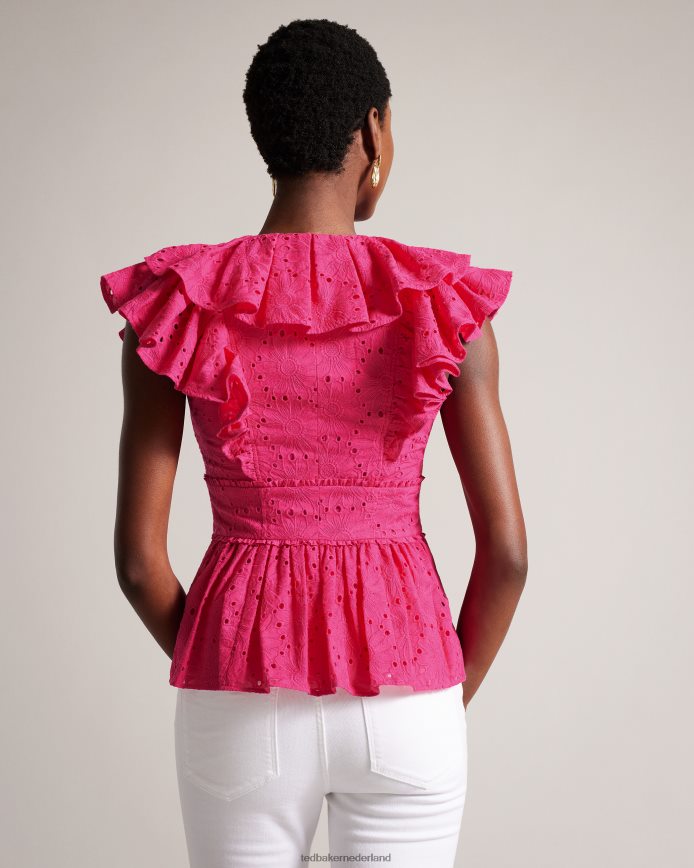 Ted Baker Mazieh broderie peplum top fel roze kleding vrouwen 6R02N321