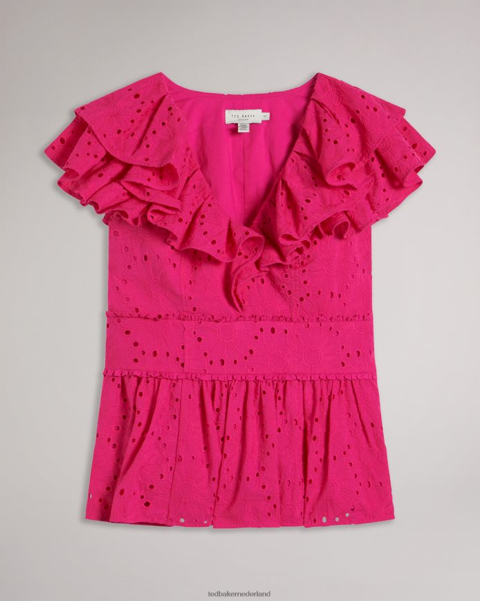 Ted Baker Mazieh broderie peplum top fel roze kleding vrouwen 6R02N321