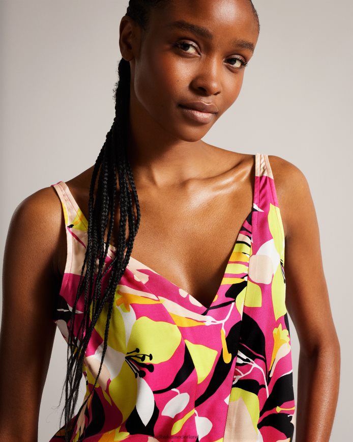 Ted Baker thaliah cami met abstracte print en dubbellaags effect fel roze kleding vrouwen 6R02N36