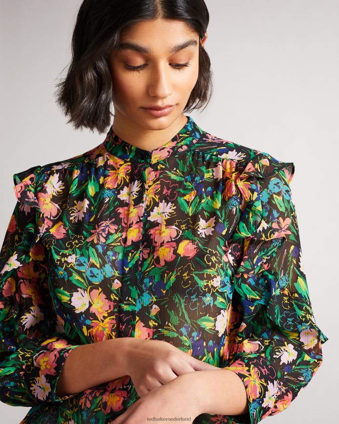 Ted Baker Carita blouse met ruches aan de mouwen zwart kleding vrouwen 6R02N599