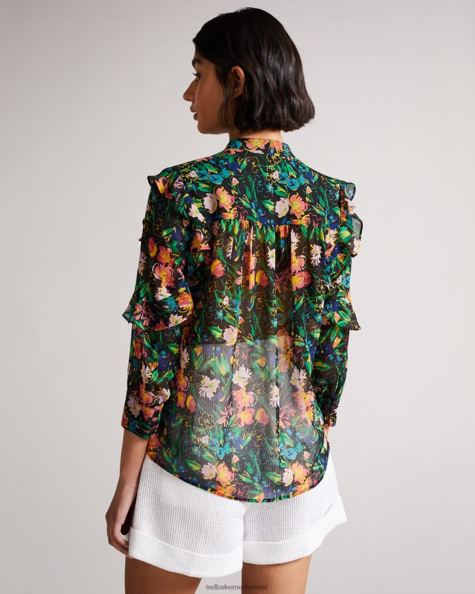 Ted Baker Carita blouse met ruches aan de mouwen zwart kleding vrouwen 6R02N599