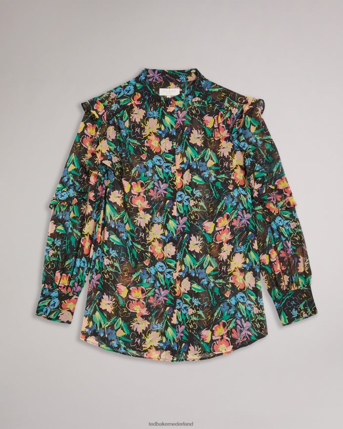 Ted Baker Carita blouse met ruches aan de mouwen zwart kleding vrouwen 6R02N599