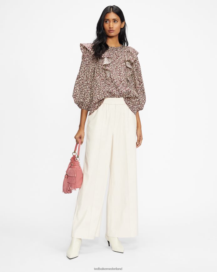 Ted Baker Sanjaa top met ruches en ballonmouwen donker paars kleding vrouwen 6R02N585