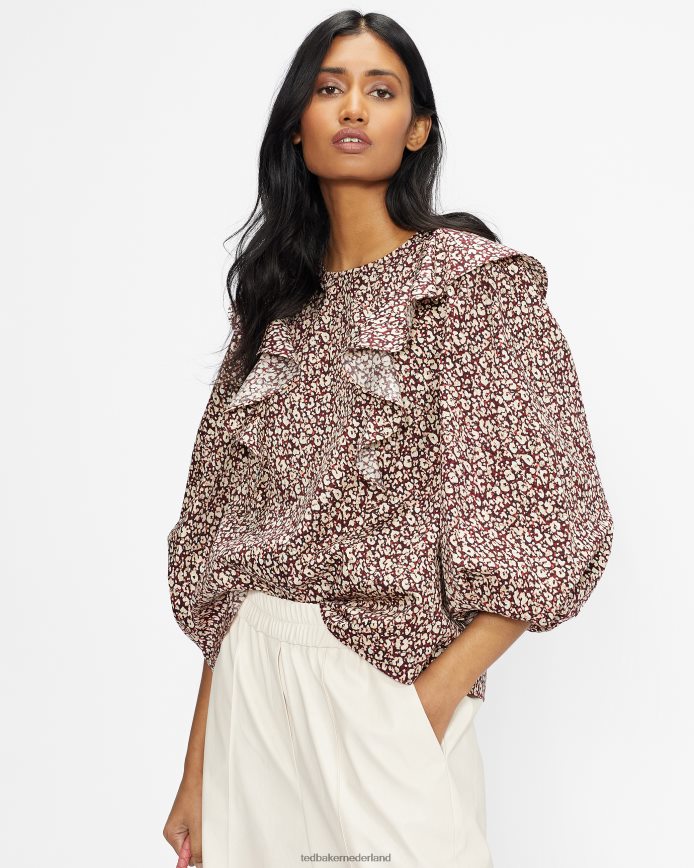 Ted Baker Sanjaa top met ruches en ballonmouwen donker paars kleding vrouwen 6R02N585