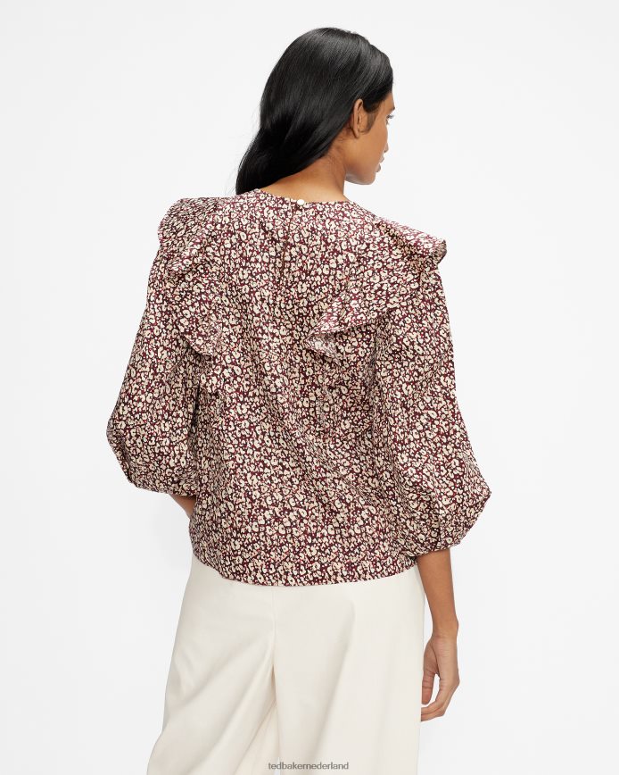 Ted Baker Sanjaa top met ruches en ballonmouwen donker paars kleding vrouwen 6R02N585